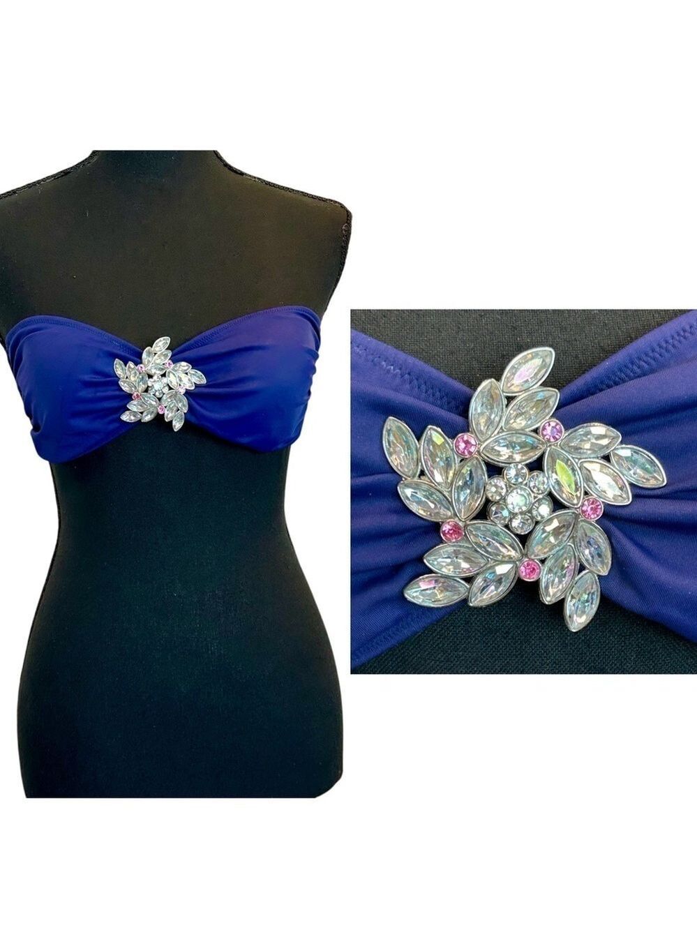 Victoria's Secret blue bandeau bikini top gem jewelled Sz M